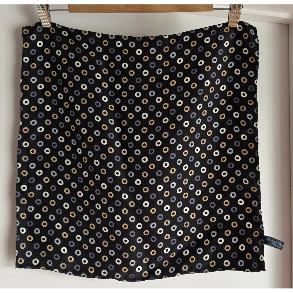 Barbara Blank Silk Square Scarf Black Gold Grey White Geometric Classic Wrap
